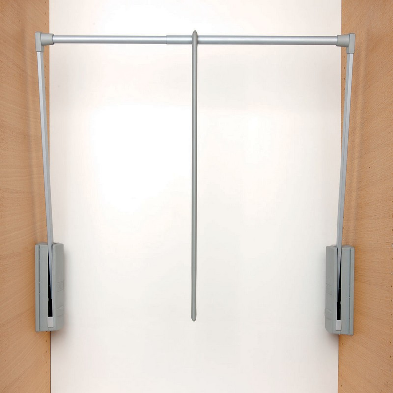 Garderobelift 440-610mm behuizing grijs buis zilver Bestelmeubelbeslag.nl
