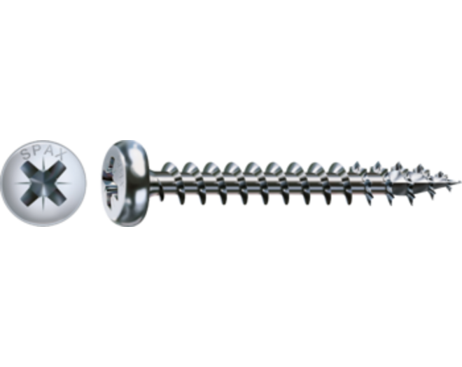 Spax bolkop kruiskop 4,0x25 CK verzinkt voldraad VE= 1000 st Screws Spax
