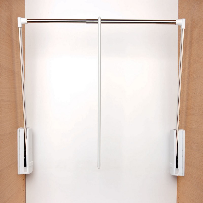 Garderobelift 440-610mm behuizing wit buis vernikkeld  Bestelmeubelbeslag.nl