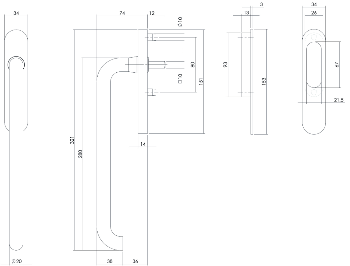 Hef-/schuifdeurbeslag blind rvs geborsteld  Intersteel   