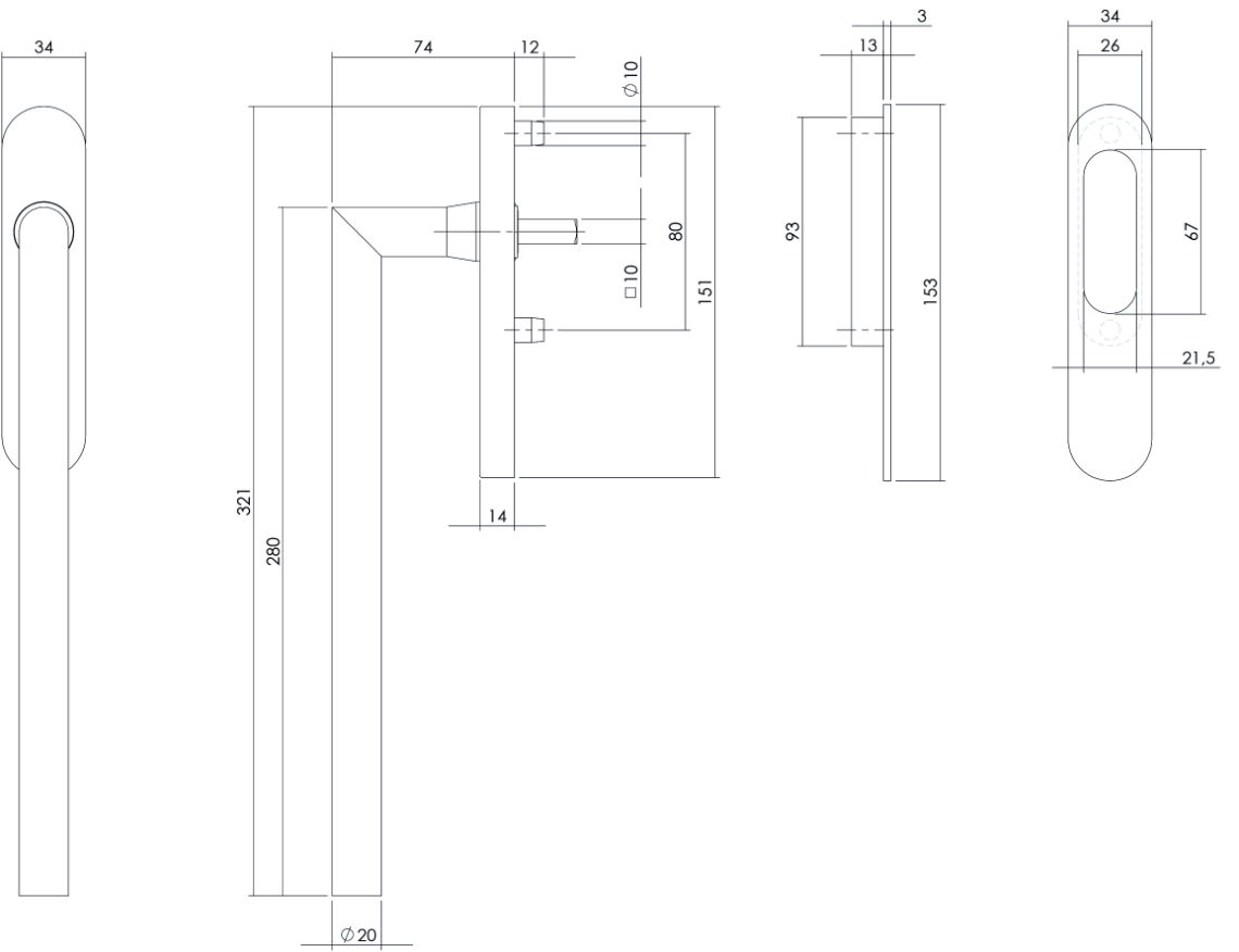 Hef-/schuifdeurbeslag hoek blind rvs geborsteld  Intersteel   