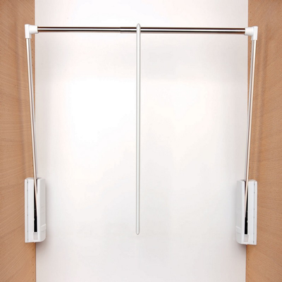 Garderobelift 770-1200mm behuizing wit buis vernikkeld  Bestelmeubelbeslag.nl