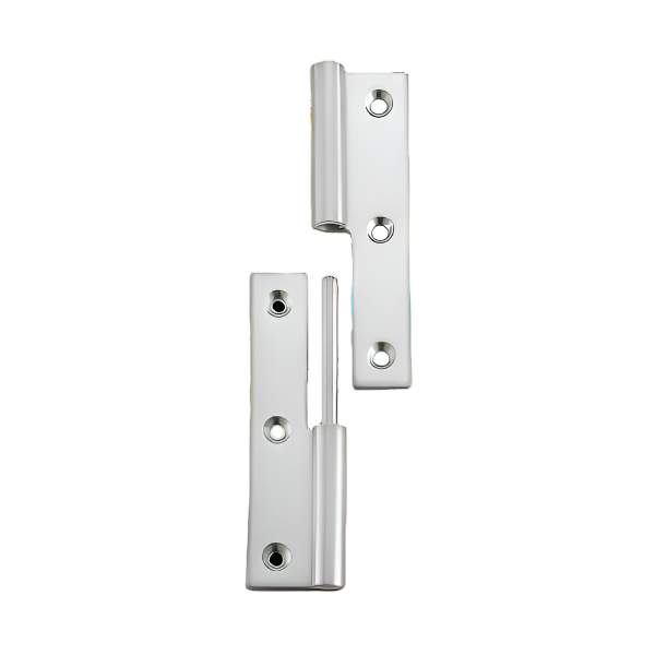 Paumelle RVS hoogte 75mm rechts breedte 38mm (uitgeslagen)  Bestelmeubelbeslag.nl